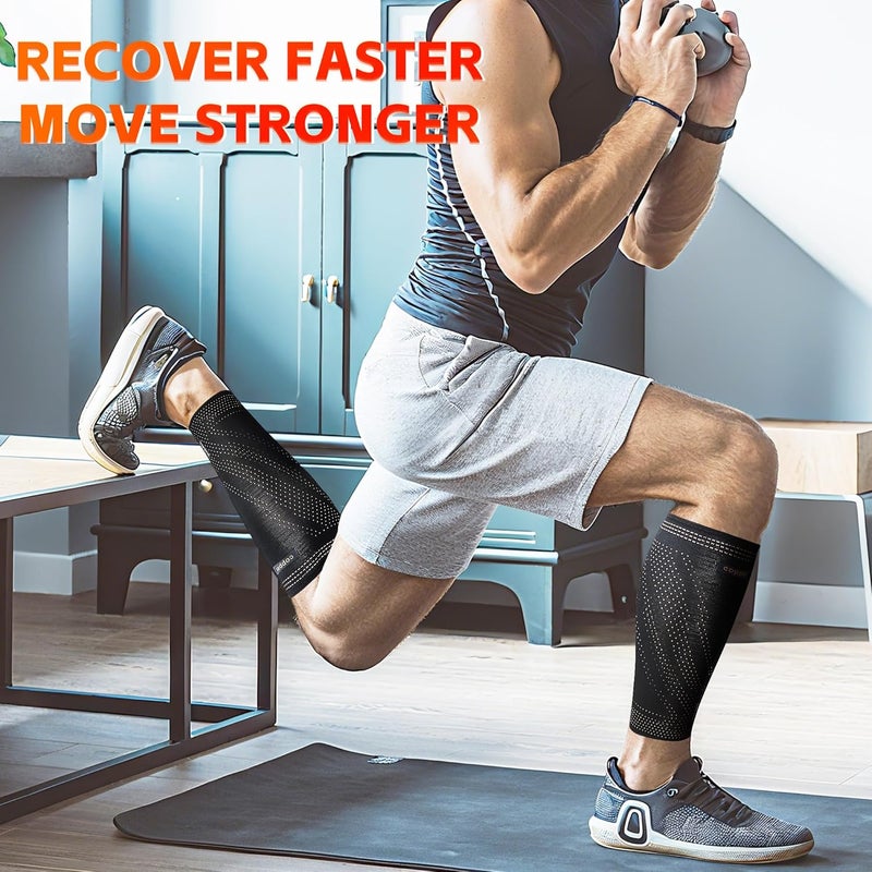 Hiball Copper Calf Compression Sleeves for Men & Women, Lower Leg Support Braces, Footless Graduated Compression Socks for Varicose Veins, Shin Splint, Lymphedema, Calf Pain Relief, Running (1 Pair) - Image 5